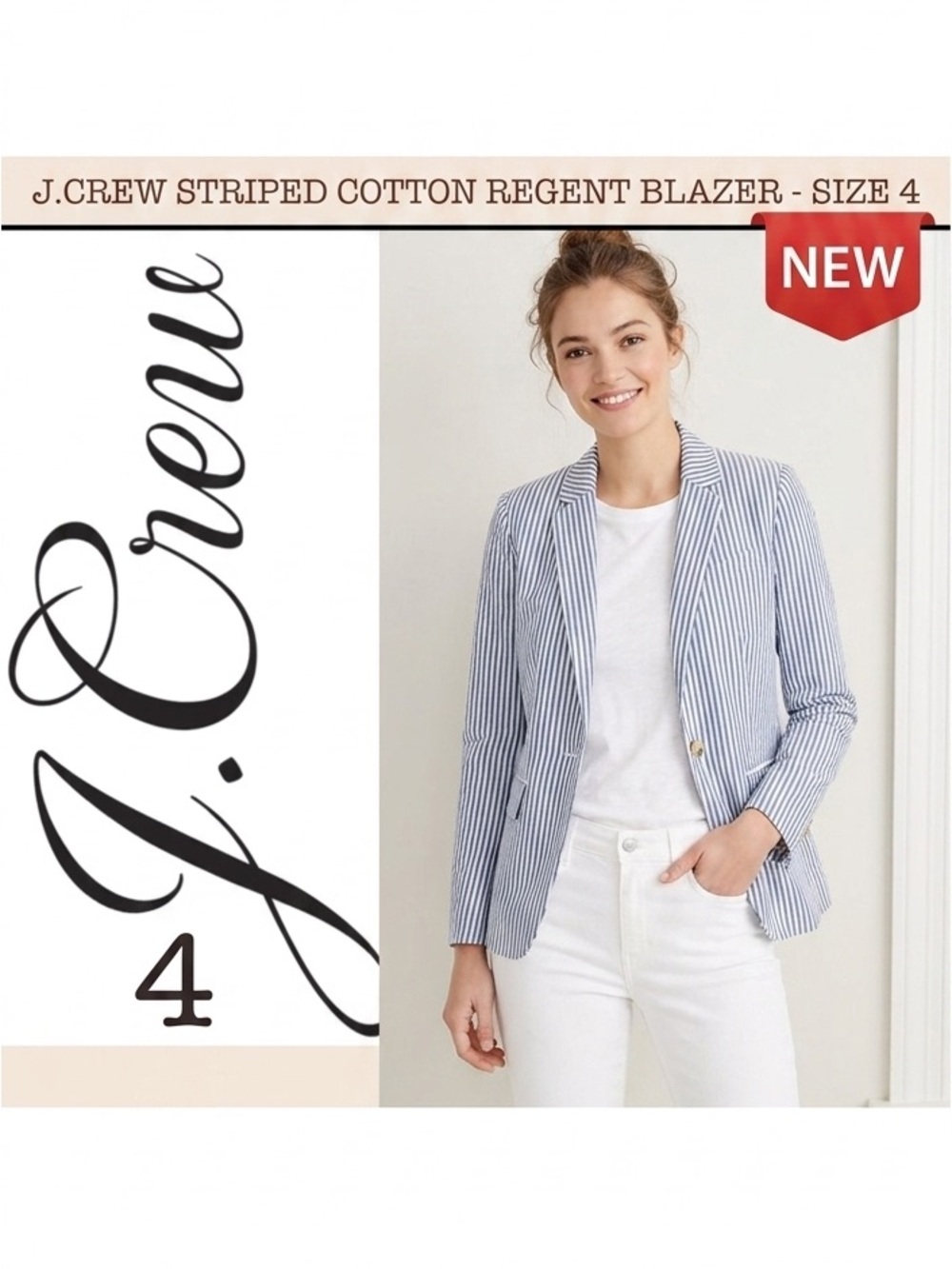 NEW J.CREW STRIPED COTTON REGENT BLAZER 4/ new condition